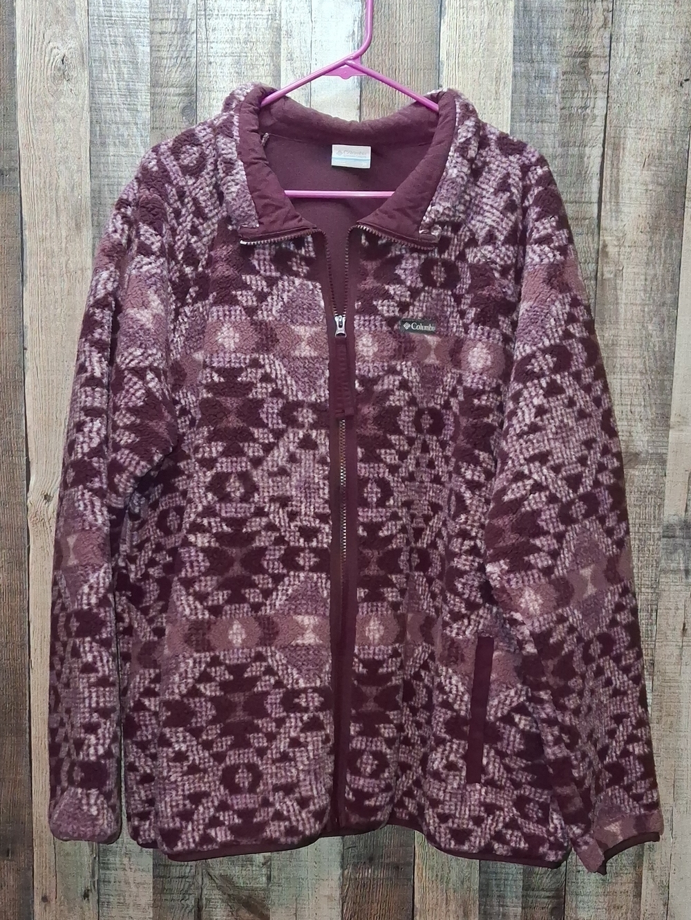 Columbia Burgundy Patterned Teddy Fleece Jacket Size 3x Women's